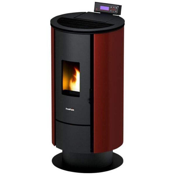 FREEPOINT Pelletofen Flute, 6,5 kw, WiFi-fähig – schwarz/bordeauxrot